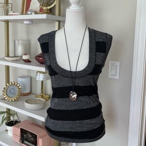 Black and Gray Striped Sleeveless Top Size S